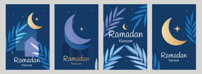 Ramadan Kareem banner set. Card pack islamic celebration for web design. Vector illustration