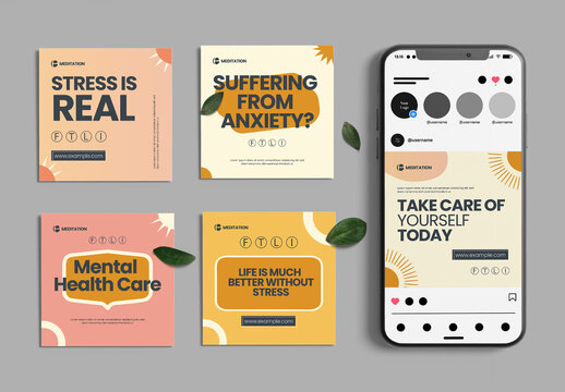 Mental Health Awareness Social Media Post Template Set