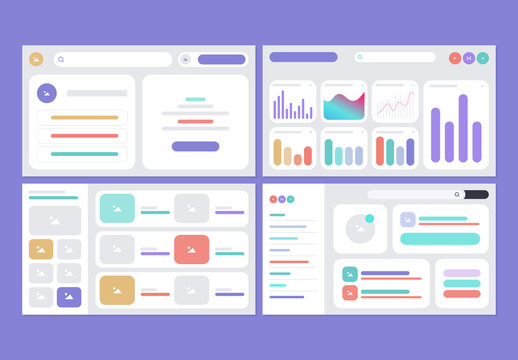 Modern Dashboard UI Design Set with Analytics Widgets and Web Application Interface