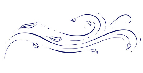 Leaf Wind Line Doodle Hand Drawn Stock Vector Illustration