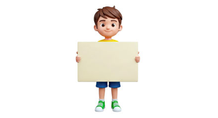 Cartoon Boy Holding Blank Sign Board