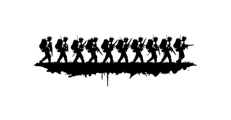 Obraz premium Silhouette of Soldiers Marching