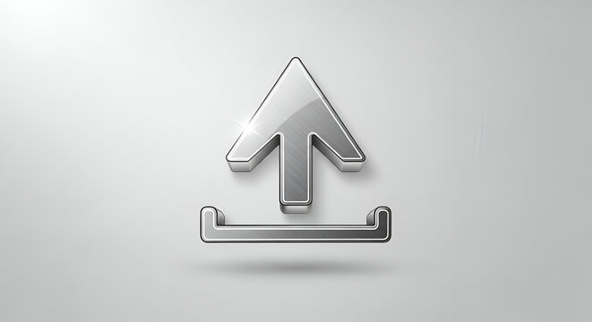 Metallic Upload Icon in Modern Minimalist Design with Soft Gray Gradient Lighting for Web Interface