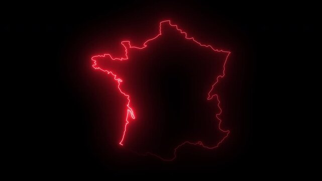 Animated of france map with red neon effect. 4k video with screen mode.	