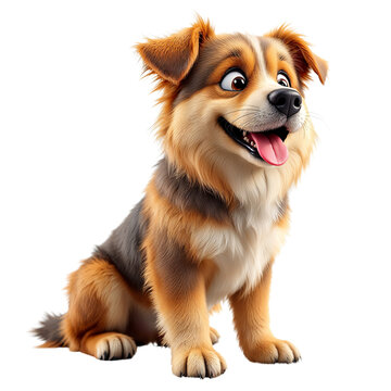 Cute 3D Rendered Dog Character Sitting Isolated on Transparent Background