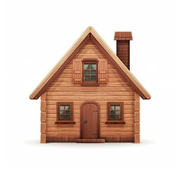 Cartoon illustration of a quaint wooden cabin with a chimney and windows