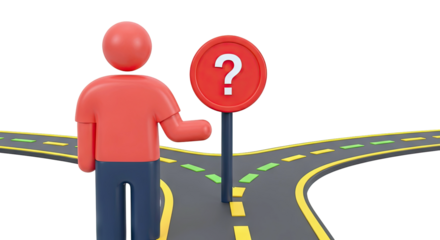 Person at Crossroads with Question Mark Sign