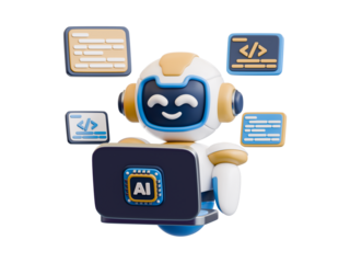 vector cartoon android with laptop