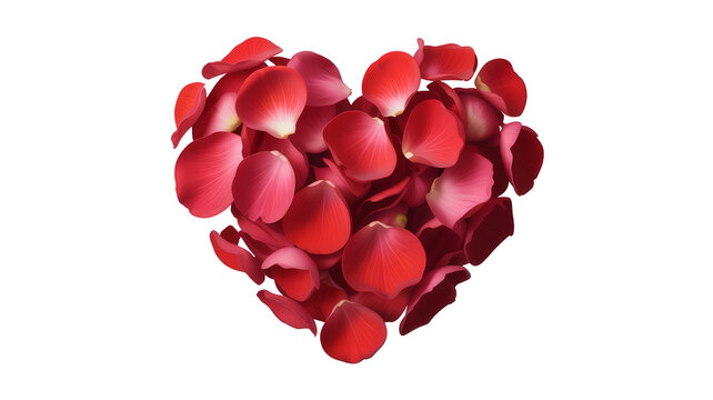 3D heart made of rose petals PNG isolated on transparent background, valentine's day heart made of rose petals