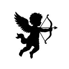 Fototapeta premium Black Cupid Silhouette With Bow And Arrow