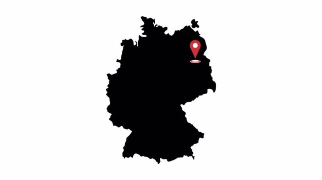 Germany map with red pin location. 4K animation	