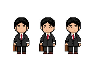 Smiling Businessman in Black Suit Walking Pixel Art