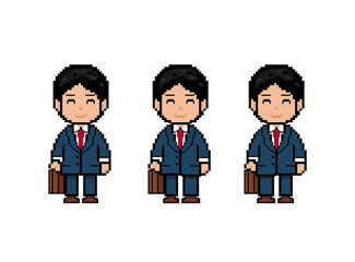 Smiling Businessman in Blue Suit Walking Pixel Art