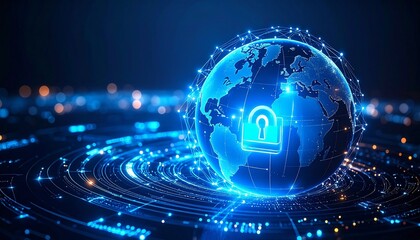 Obraz premium Earth with glowing lock and digital network