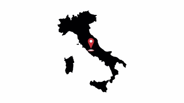 Italy map with red pin location. 4K animation	