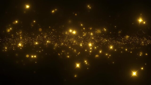 Golden glitter particles and glowing stars background　黄金の輝く粒子と光る星の背景素材　フルHD　動画