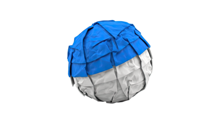 Blue and white pleated sphere on white background