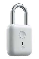 White padlock w/ silver shackle, minimalist design, centered, isolated