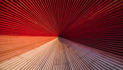 Abstract red radiating lines background with perspective　パースの効いた赤い放射状ラインの抽象背景