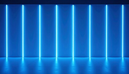 Blue neon light vertical lines on wall background　青い垂直ネオンが並ぶ壁の背景　デジタルイラスト