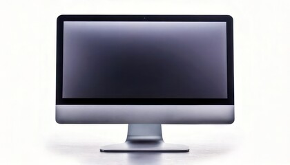 Modern Silver Desktop Computer Monitor Display with Black Screen Isolated on White Background.