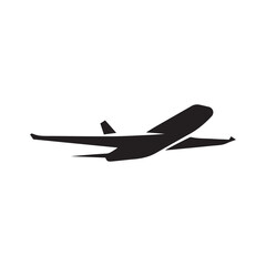 Plane taking off silhouette vector illustration, black airplane take off shape, jet airliner takeoff, plane departure modern design isolated on white background