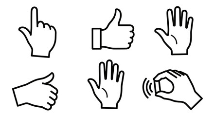 Obraz premium Simple black and white hand gesture icons set.