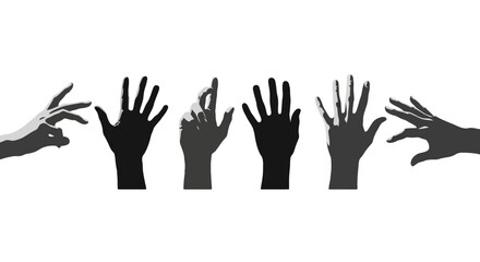 Fototapeta premium Silhouettes of hands in various gestures against a white background.