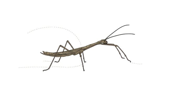 Walking stick bug illustration on white background, insect art