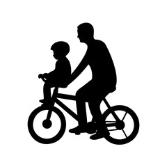 Fototapeta premium father teaching son to ride a bicycle silhouette image