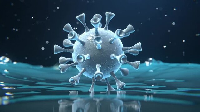 Coronavirus Particle Floating on Water Surface.