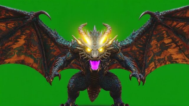 Fierce dragon creature with sharp claws and wings spread wide