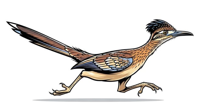 Cartoon illustration of a running roadrunner on white background.