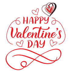 Obraz premium Happy valentine's day elegant calligraphy with a vibrant red heart illustration