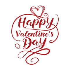 Fototapeta premium Happy valentine's day elegant calligraphy with a vibrant red heart illustration