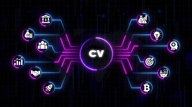 C V Curriculum Vitae Infographic Template with Neon and Graphs Representing Skills and Career Development