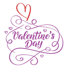 Happy valentine's day elegant calligraphy with a vibrant red heart illustration