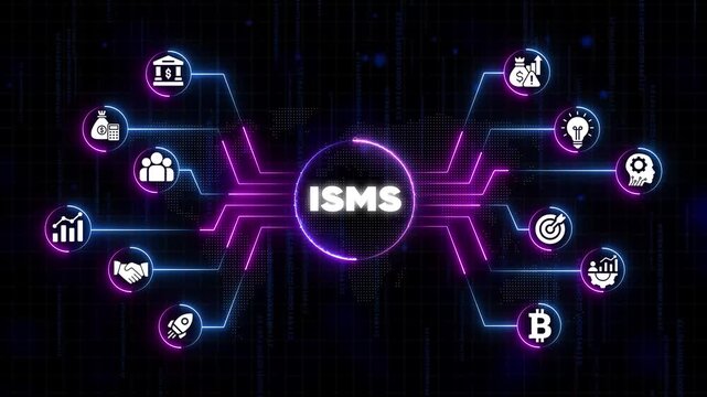 I S M S Information Security Management System Neon Network Connection Concept ISMS cybersecurity data protection
