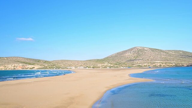 Pan Across Prasonisi Beach and the Aegean Sea in Rhodes, Greece