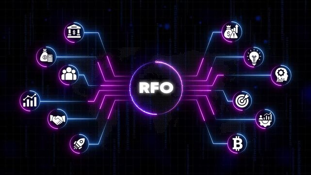 Request for Offer R F O Business Concept with Financial and Neon Connections on Dark Background financial neon connections