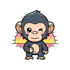 Cute cartoon monkey with pink cheeks and a smile sitting down © Al Amin Stock