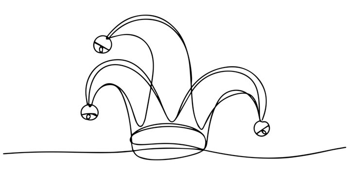 April Fools' Day hat continuous one line drawing, Abstract fool's cap, continuous one line art hand drawing sketch, April fools day continuous one line art drawing vector design and illustration