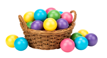 Colorful Easter Eggs in Wicker Basket with Transparent Background