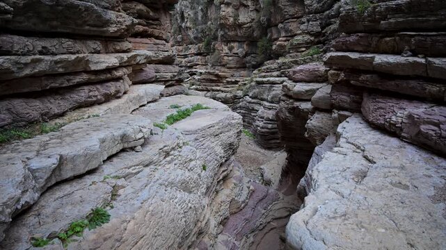 Pan Up Through Jacobs Canyon in Rhodes, Greece