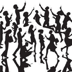 Black People putting away phones Silhouette Vector, High Quality Illustration on White Background