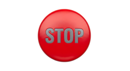 3D Red Stop Button on Transparent Background