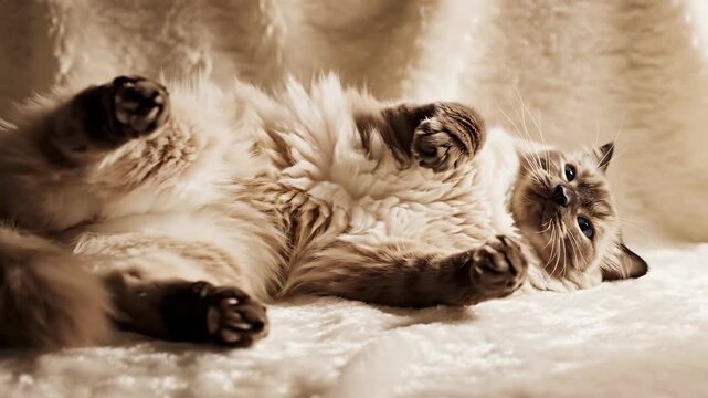 Ragdoll Cat Relaxing on a Soft Blanket