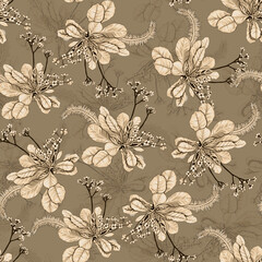 Brushstroke flower and watercolor Flowers illustration allover flower pattern	