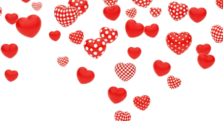 Floating Red Hearts with Polka Dots and Checkered Patterns