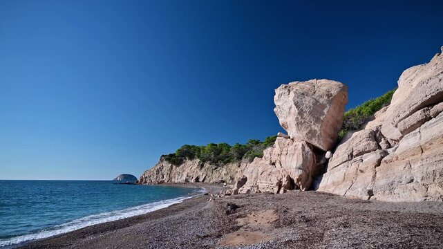 Large Coastal Rock at Fourni Beach Near Monolithos in Rhodes, Greece